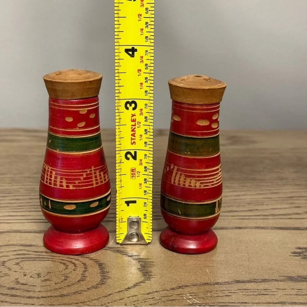 Vintage Red and Green Wooden Salt and Pepper Shakers